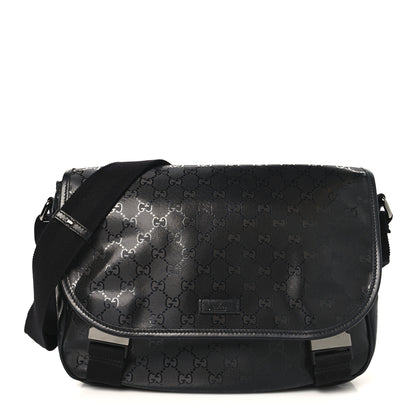 Gucci Imprime Monogram Medium Double Buckle Flap Messenger Bag Black 1 of 10
