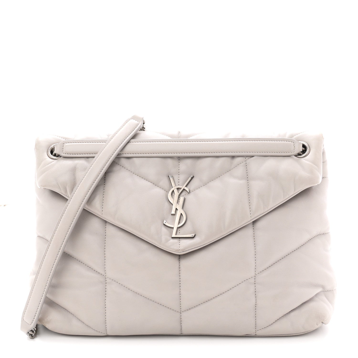 Saint Laurent Lambskin Quilted Medium Loulou Puffer Monogram Chain Satchel Granite 1 of 11