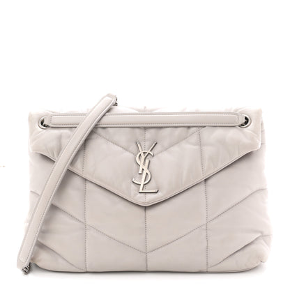 Saint Laurent Lambskin Quilted Medium Loulou Puffer Monogram Chain Satchel Granite 1 of 11