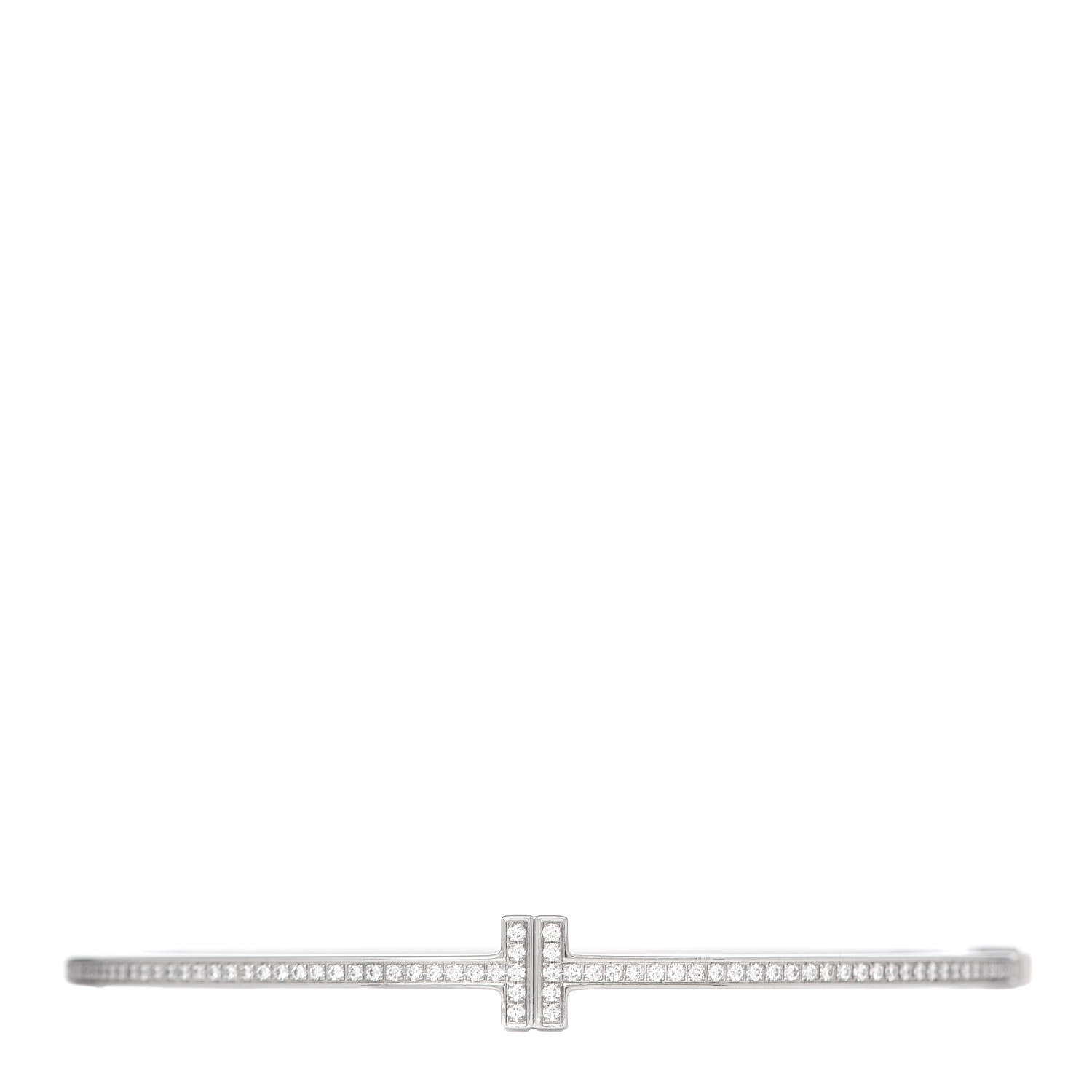 Tiffany 18K White Gold Diamond T Two Hinged Bangle Bracelet 1 of 6
