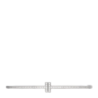 Tiffany 18K White Gold Diamond T Two Hinged Bangle Bracelet 1 of 6
