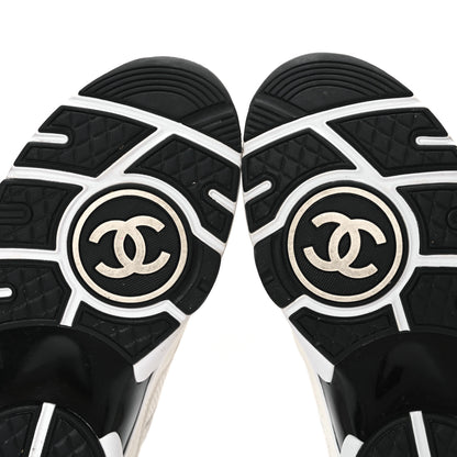 Chanel Mesh Suede Calfskin Grained Calfskin Womens CC Sneakers  36 White Black 7 of 10