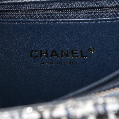 Chanel Tweed Snakeskin Quilted Medium CC Filigree Vanity Case Dark Navy 6 of 11