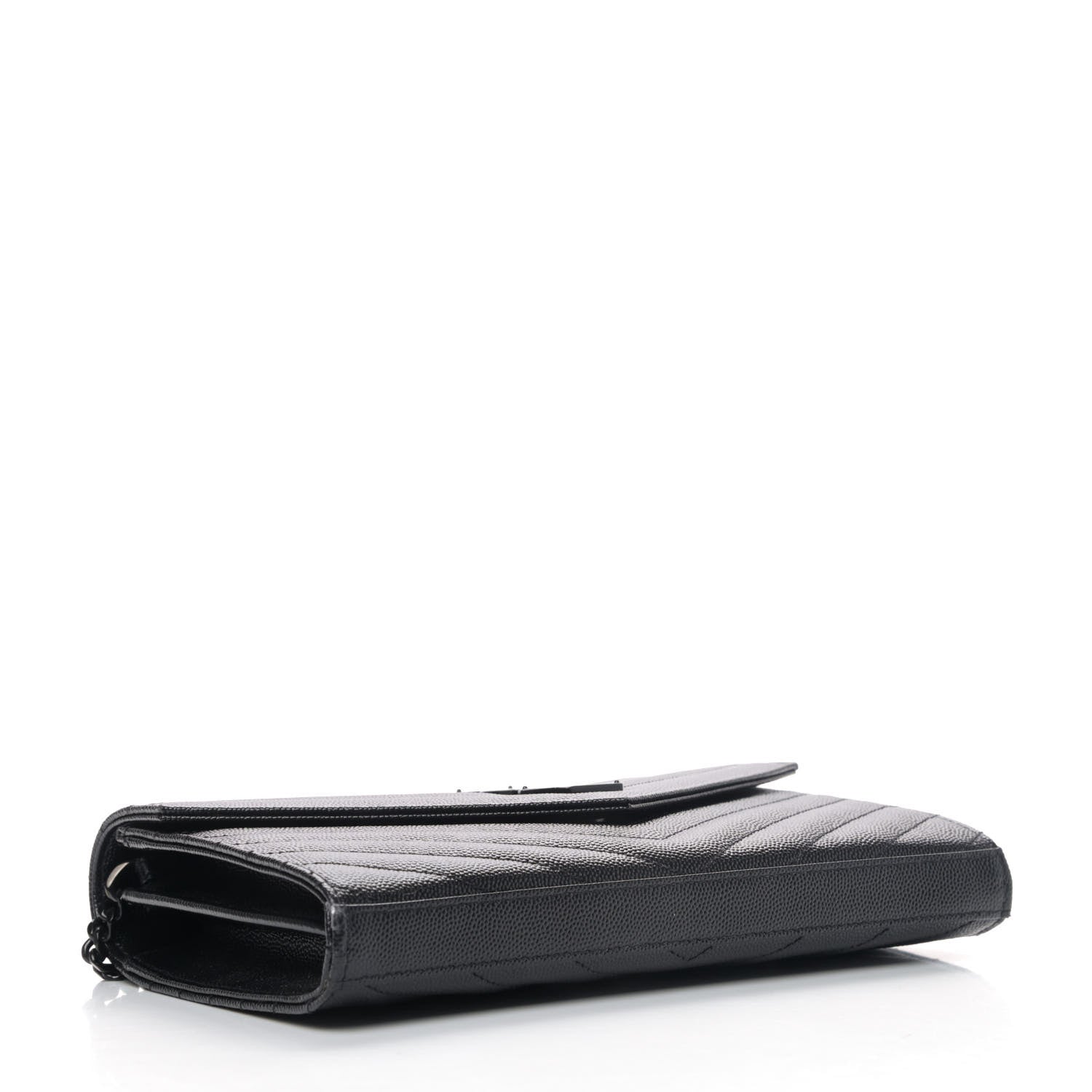Saint Laurent Grain De Poudre Matelasse Chevron Monogram Chain Wallet Black 3 of 4