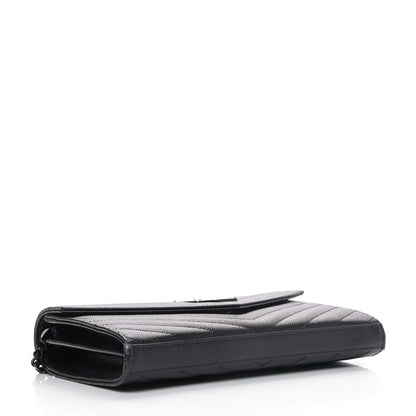 Saint Laurent Grain De Poudre Matelasse Chevron Monogram Chain Wallet Black 3 of 4