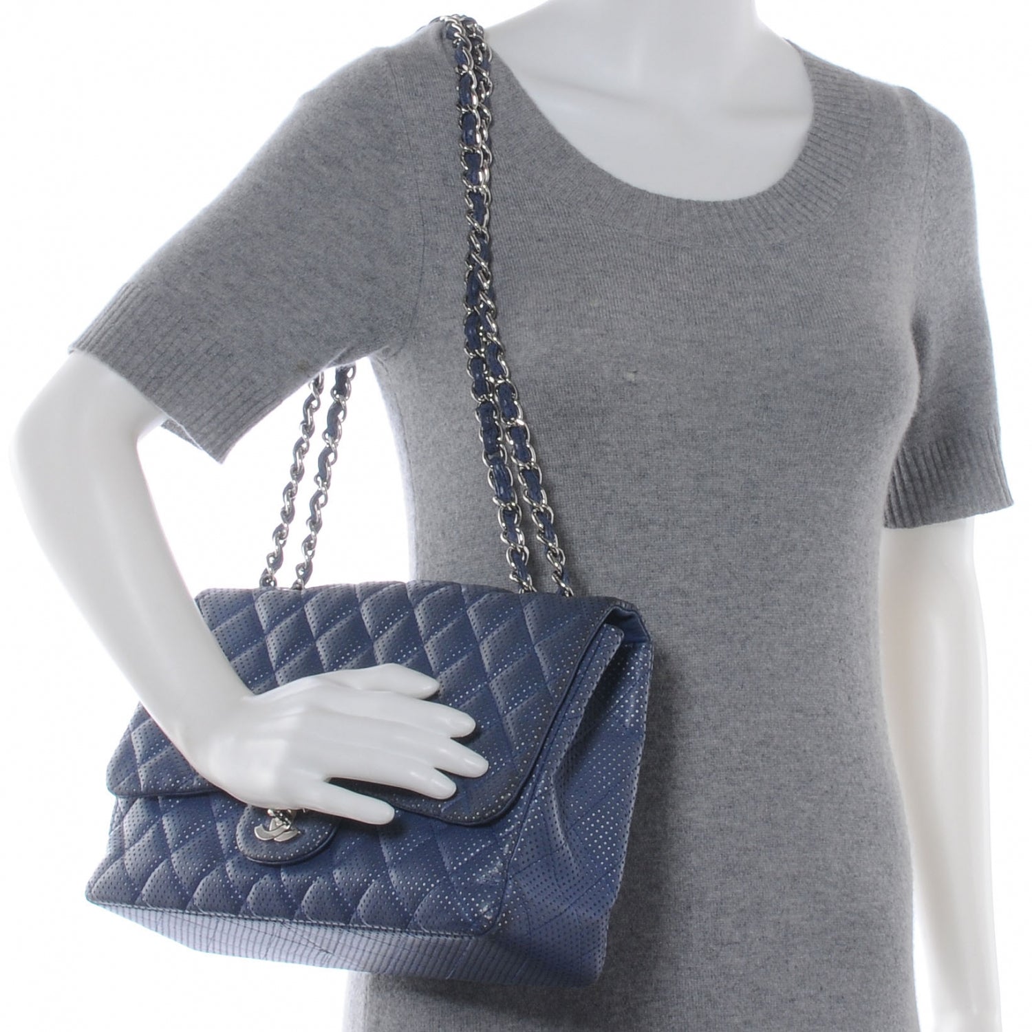 Chanel Lambskin Perforated Jumbo Flap Blue 2 of 9
