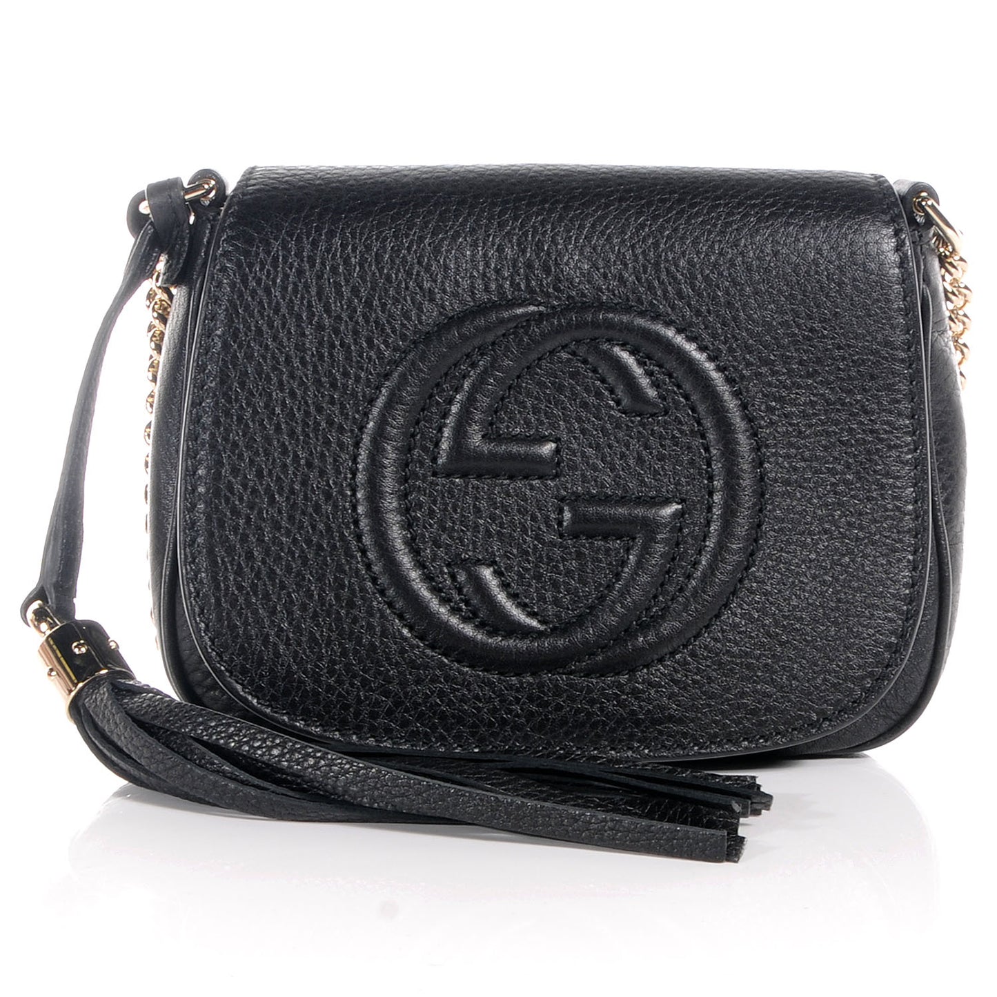 Pebbled Calfskin Small Soho Flap Crossbody Black