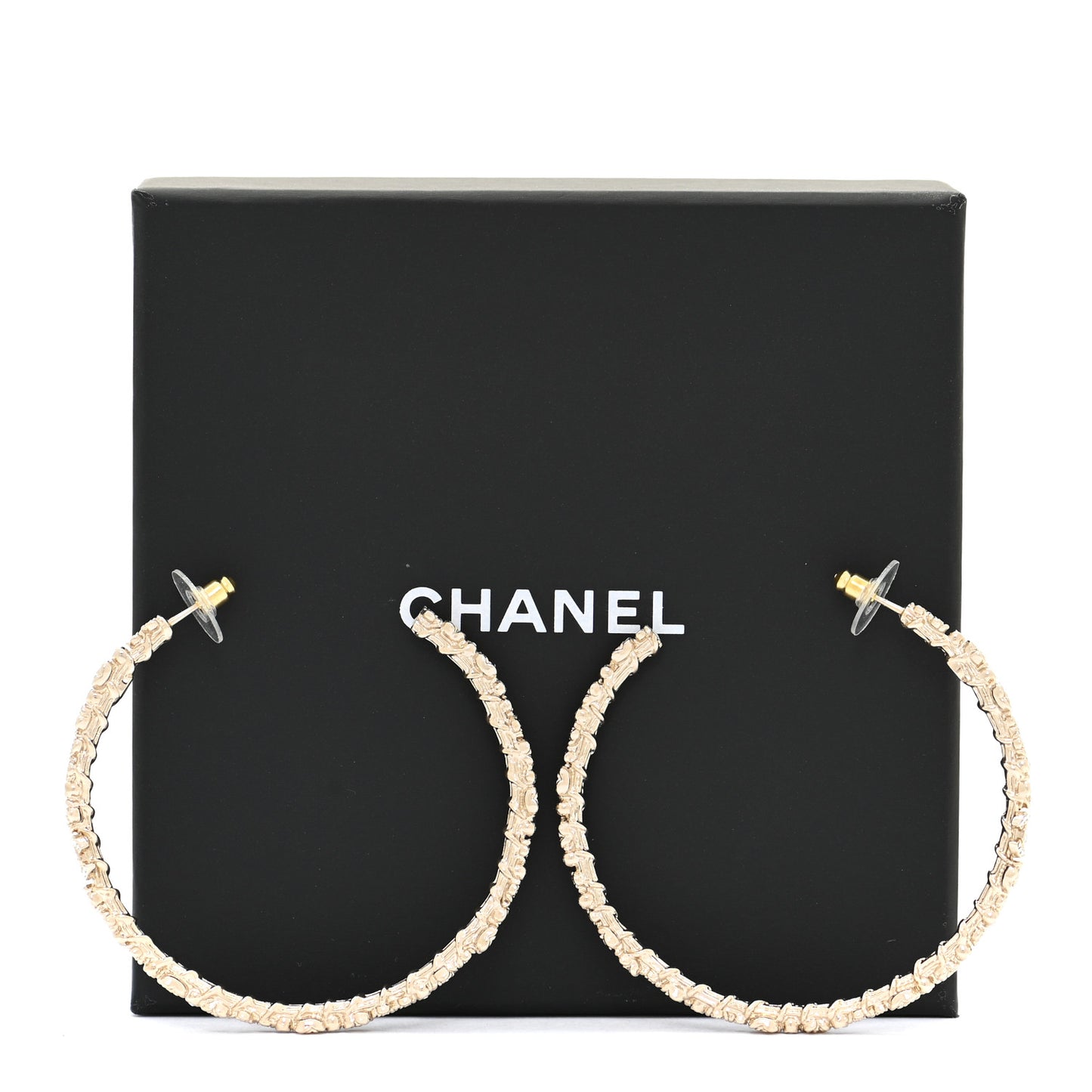 Crystal Large Camellia CC Hoop Earrings Gold