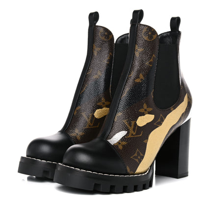 Louis Vuitton X LOL Calfskin Monogram Star Trail Ankle Boots 35 Gold Silver 3 of 9