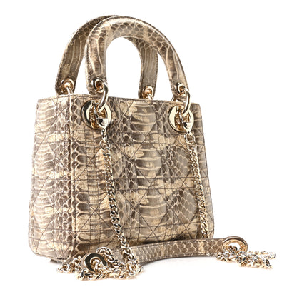 Christian Dior Metallic Snakeskin Cannage Mini Lady Dior Beige 3 of 10