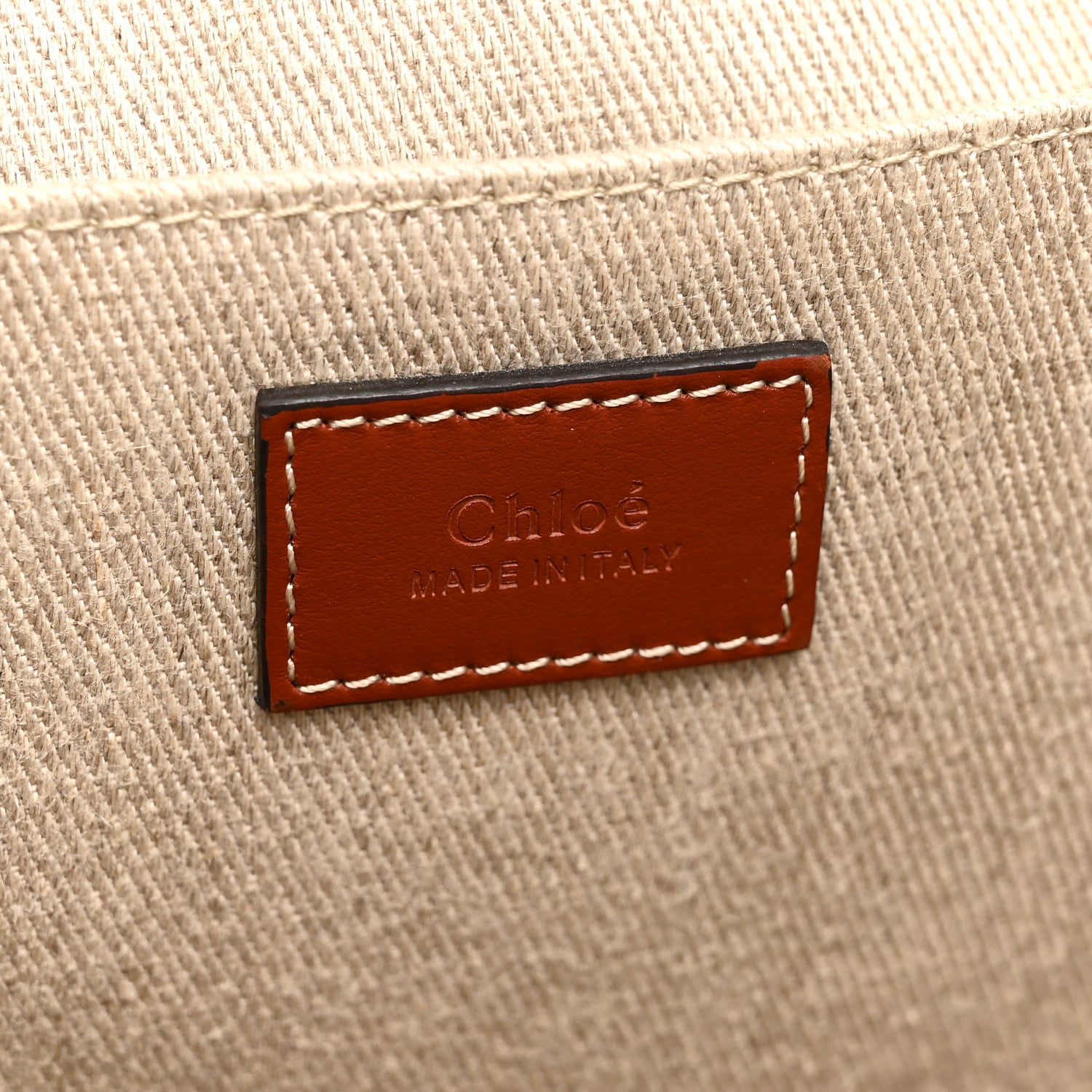 Chloe Cotton Calfskin Large Woody Ribbon Tote White Brown 6 of 13