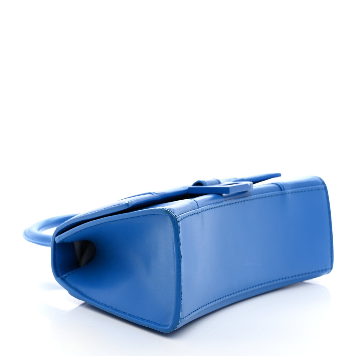 Shiny Box Calfskin Tonal B Hourglass Top Handle Bag XS Screen Blue