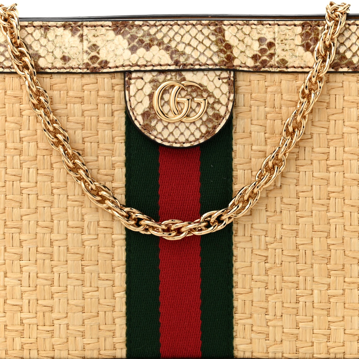 Gucci Raffia Elaphe GG Small Ophidia Chain Shoulder Bag Natural Cream Brown 8 of 10