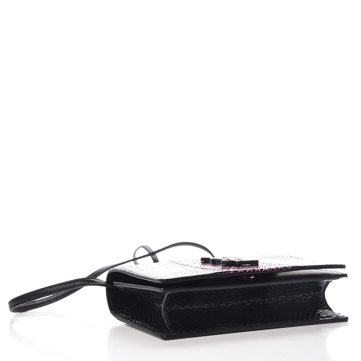 Snakeskin Two Tone Monogram Toy Kate Strap Wallet Black Fuchsia