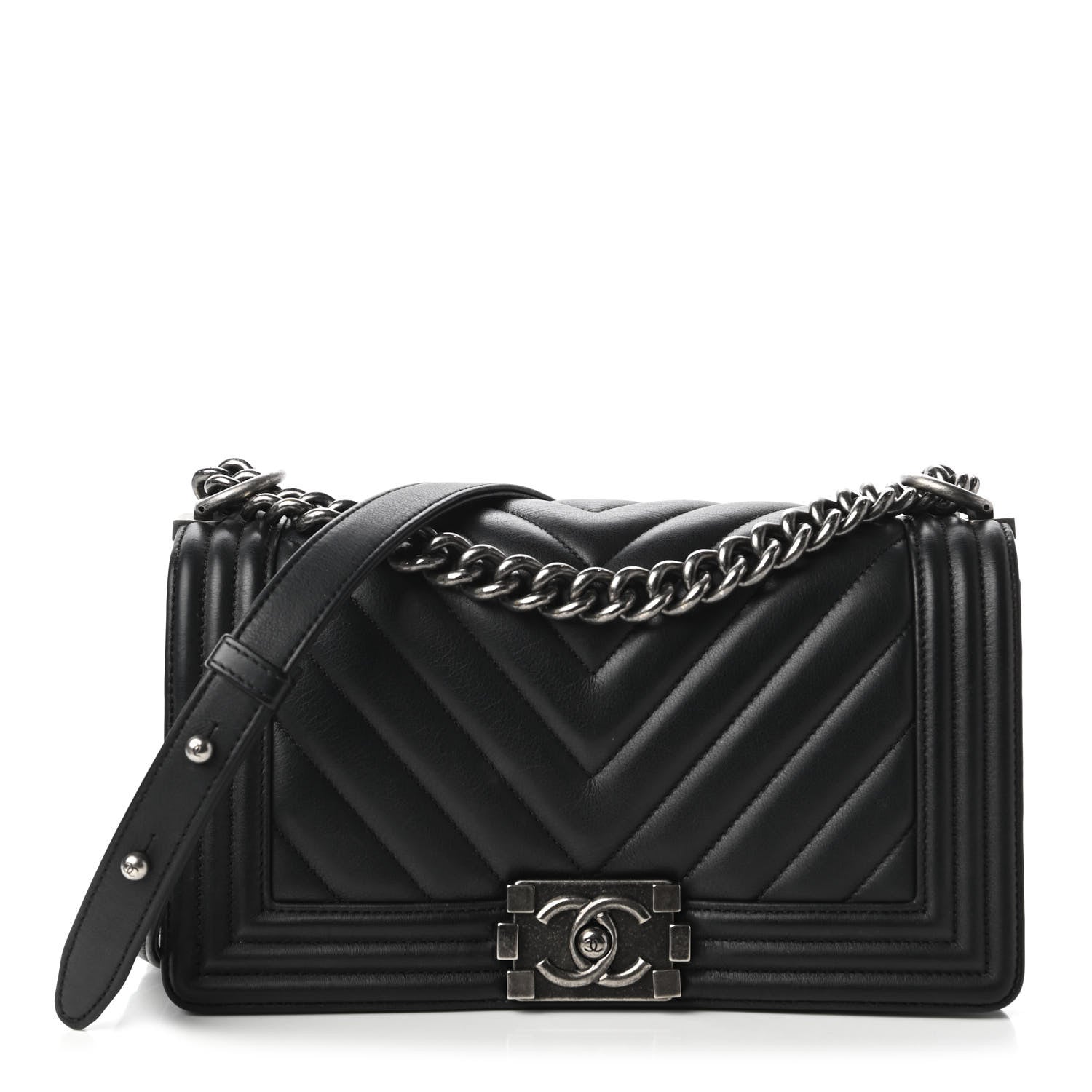 Chanel Calfskin Chevron Quilted Medium Boy Flap Black 1 of 11
