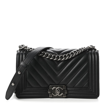 Chanel Calfskin Chevron Quilted Medium Boy Flap Black 1 of 11