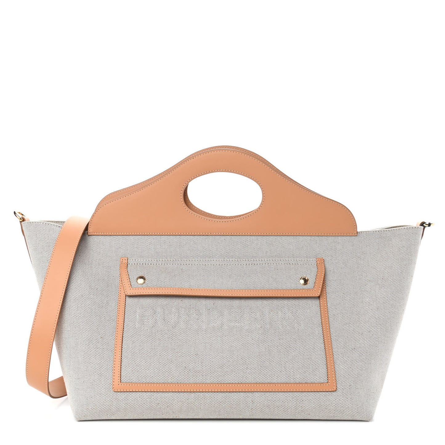 Cotton Canvas Calfskin Medium Soft Pocket Tote Bag Soft Fawn Warm Sand