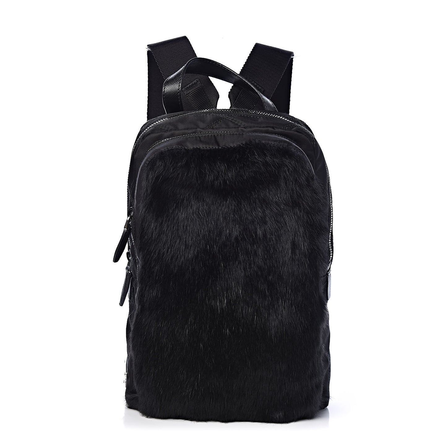 Tessuto Nylon Saffiano Rabbit Fur Travel Backpack Black