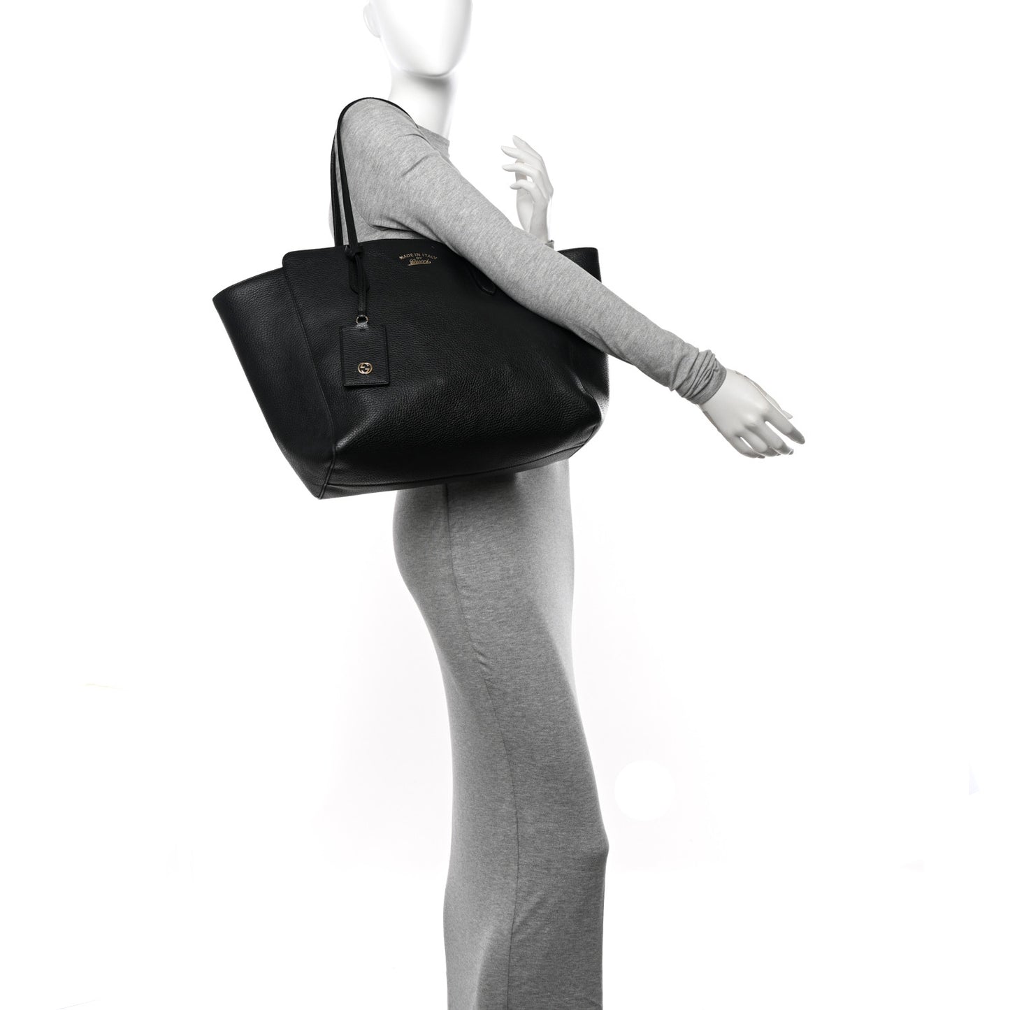 Pebbled Calfskin Medium Swing Tote Black