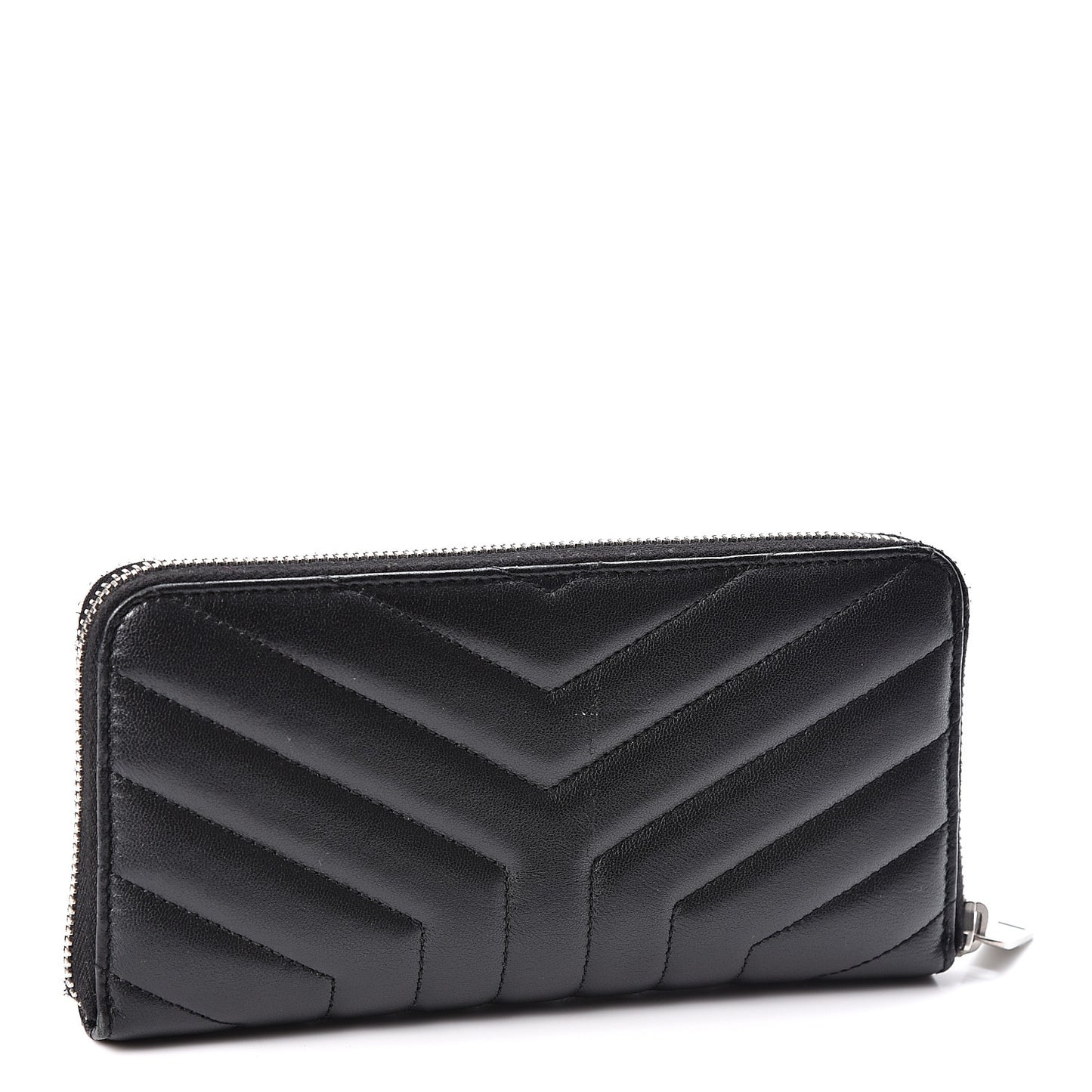Calfskin Matelasse Chevron Monogram Zip Around Wallet Black