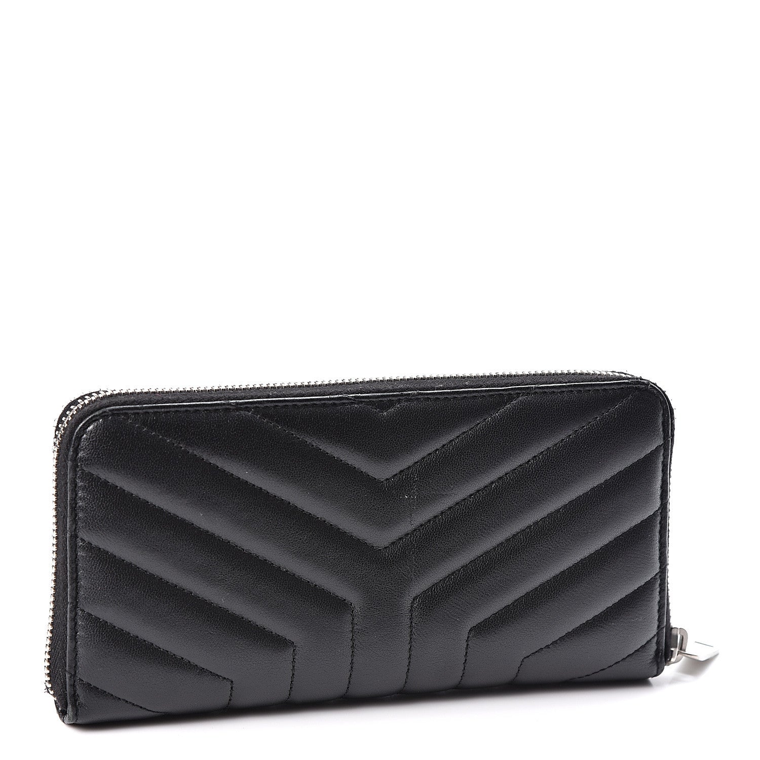 Saint Laurent Calfskin Matelasse Chevron Monogram Zip Around Wallet Black 2 of 8