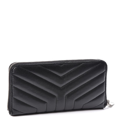 Saint Laurent Calfskin Matelasse Chevron Monogram Zip Around Wallet Black 2 of 8