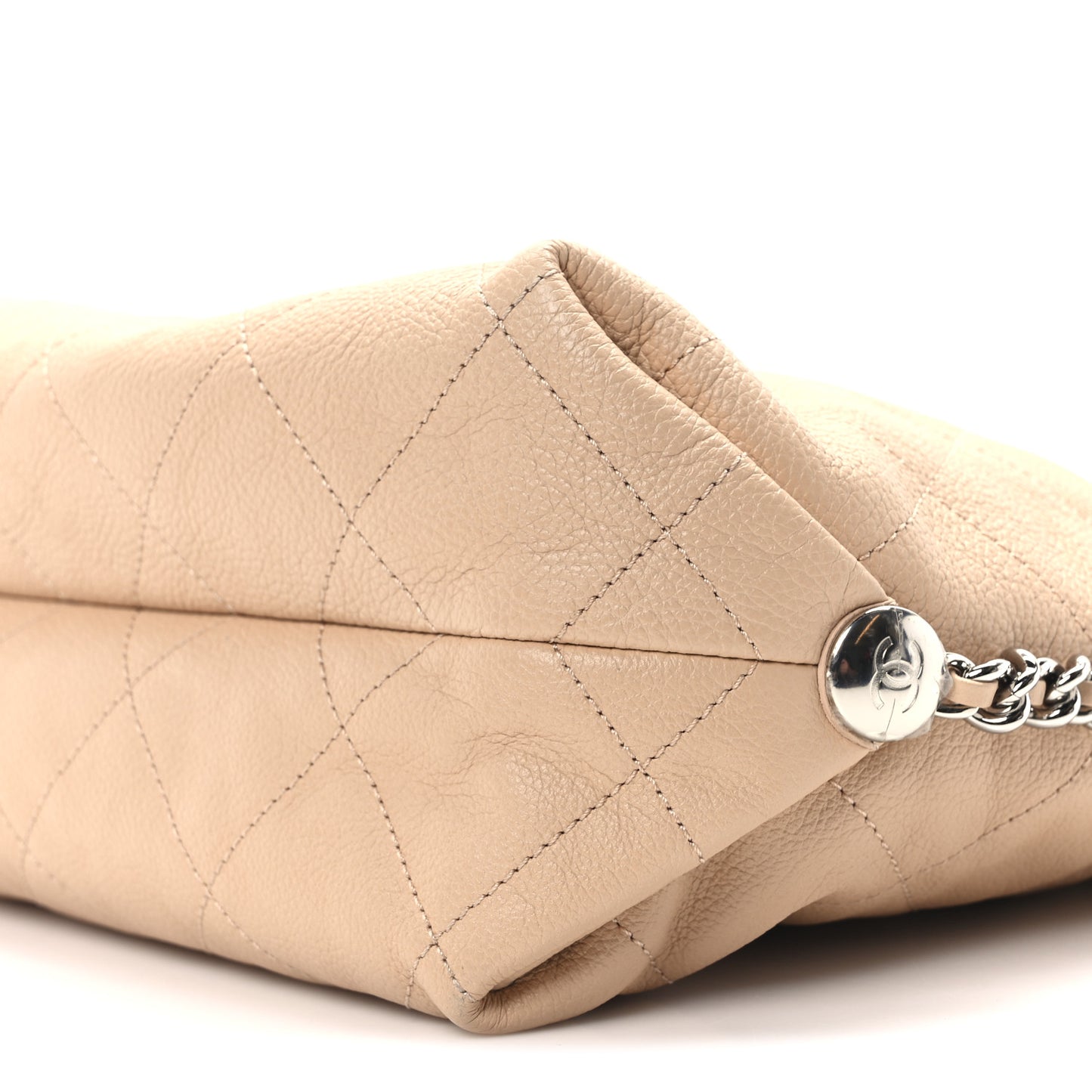 Grained Calfskin Stitched Medium Braided With Style Hobo Beige