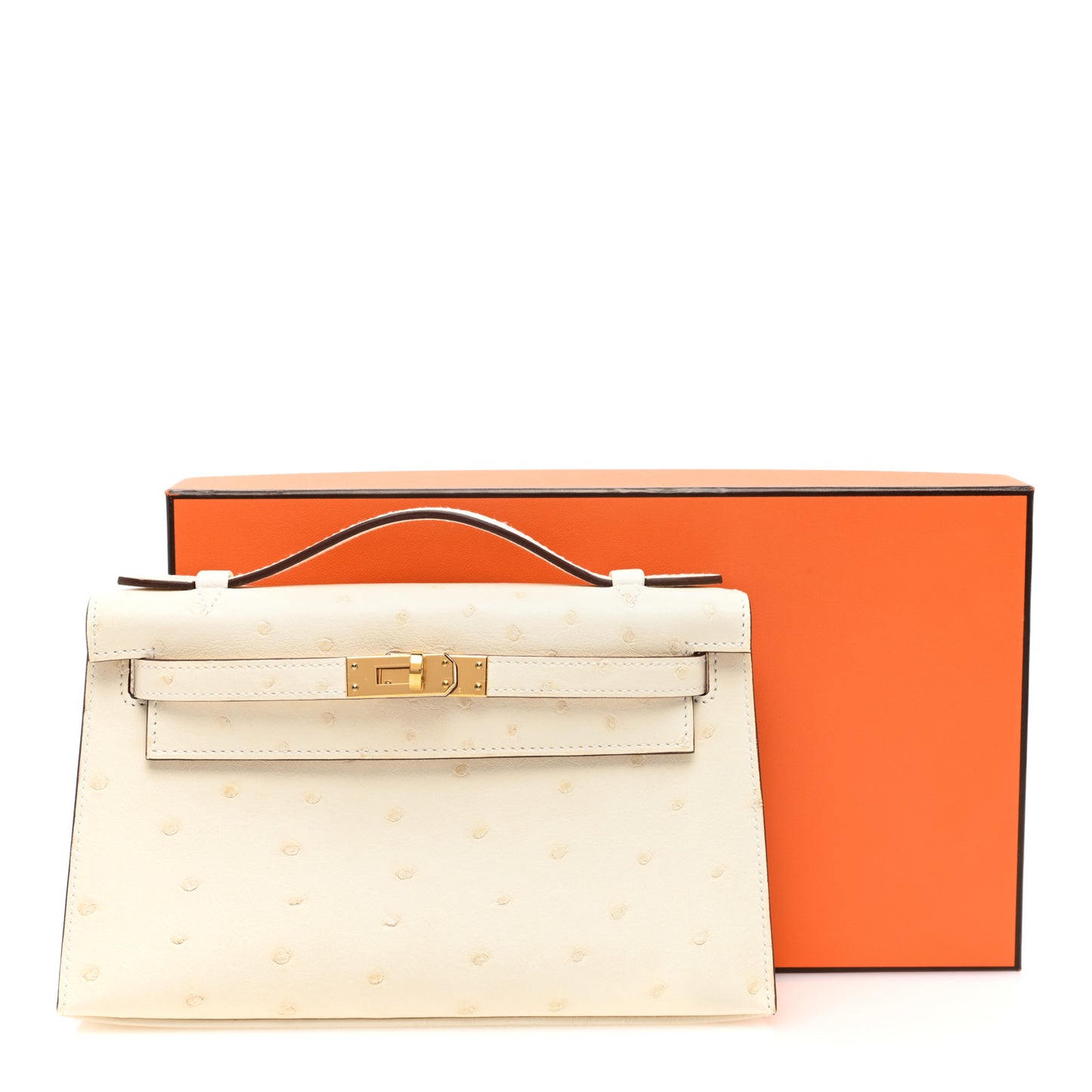 Ostrich Kelly Pochette Clutch Nata