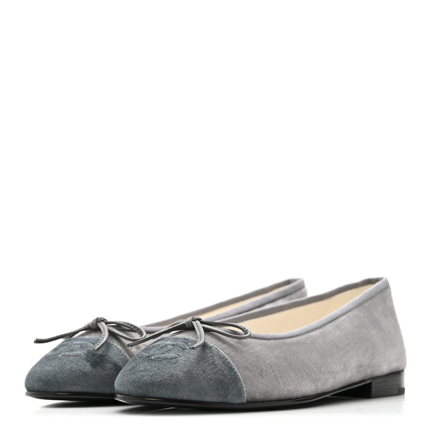 Chanel Velvet Cap Toe Ballerina Flats 36.5 Grey Green 4 of 12
