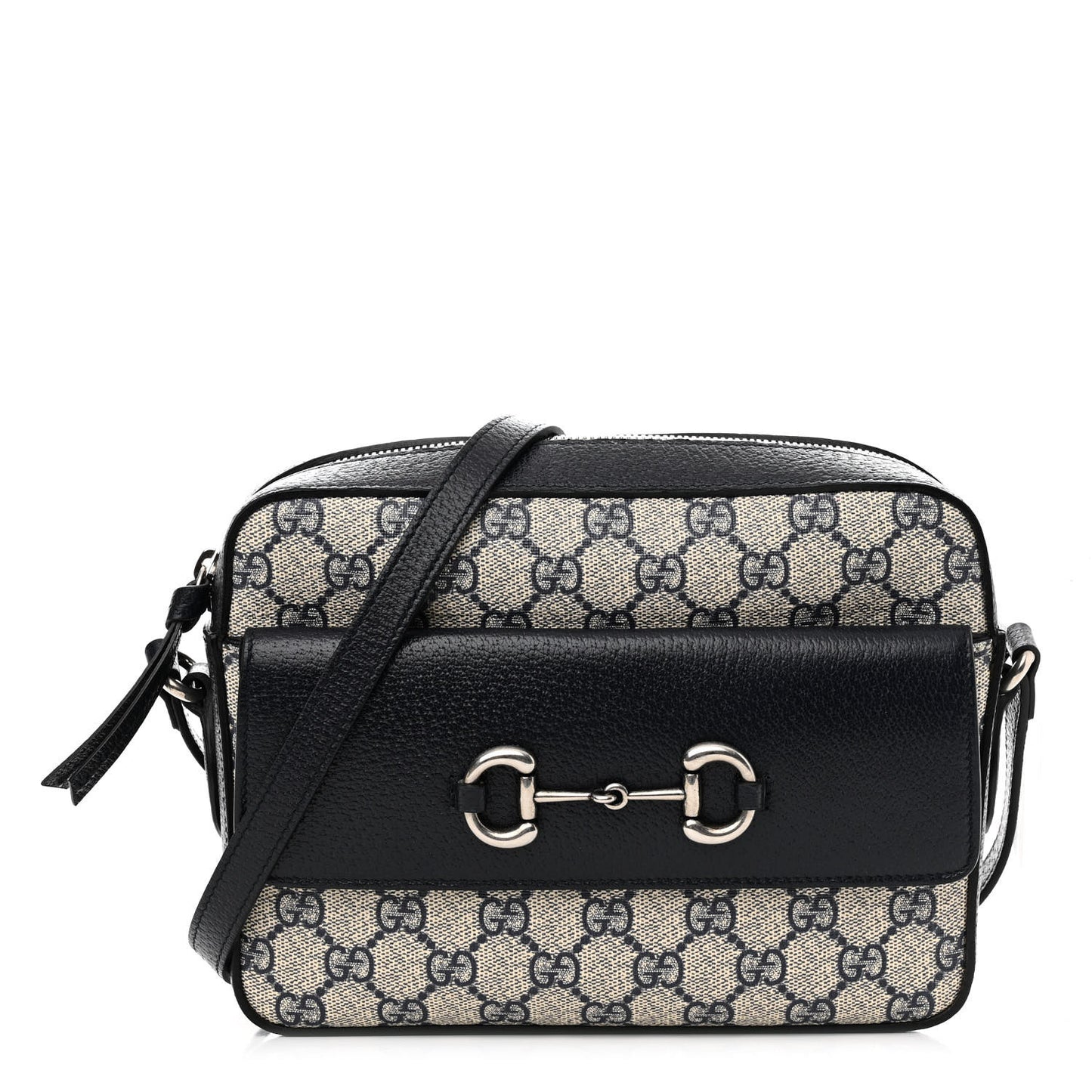 GG Supreme Monogram Textured Dollar Calfskin Small Horsebit 1955 Shoulder Bag Beige Blue