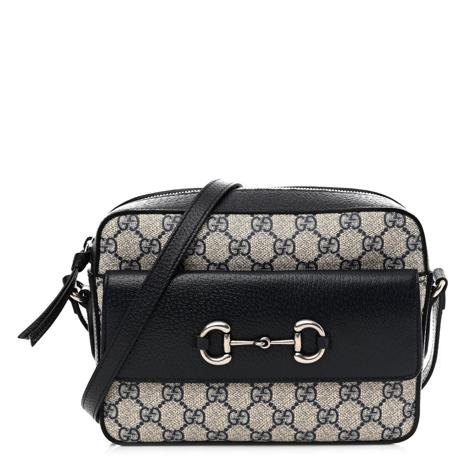 Gucci GG Supreme Monogram Textured Dollar Calfskin Small Horsebit 1955 Shoulder Bag Beige Blue 1 of 10