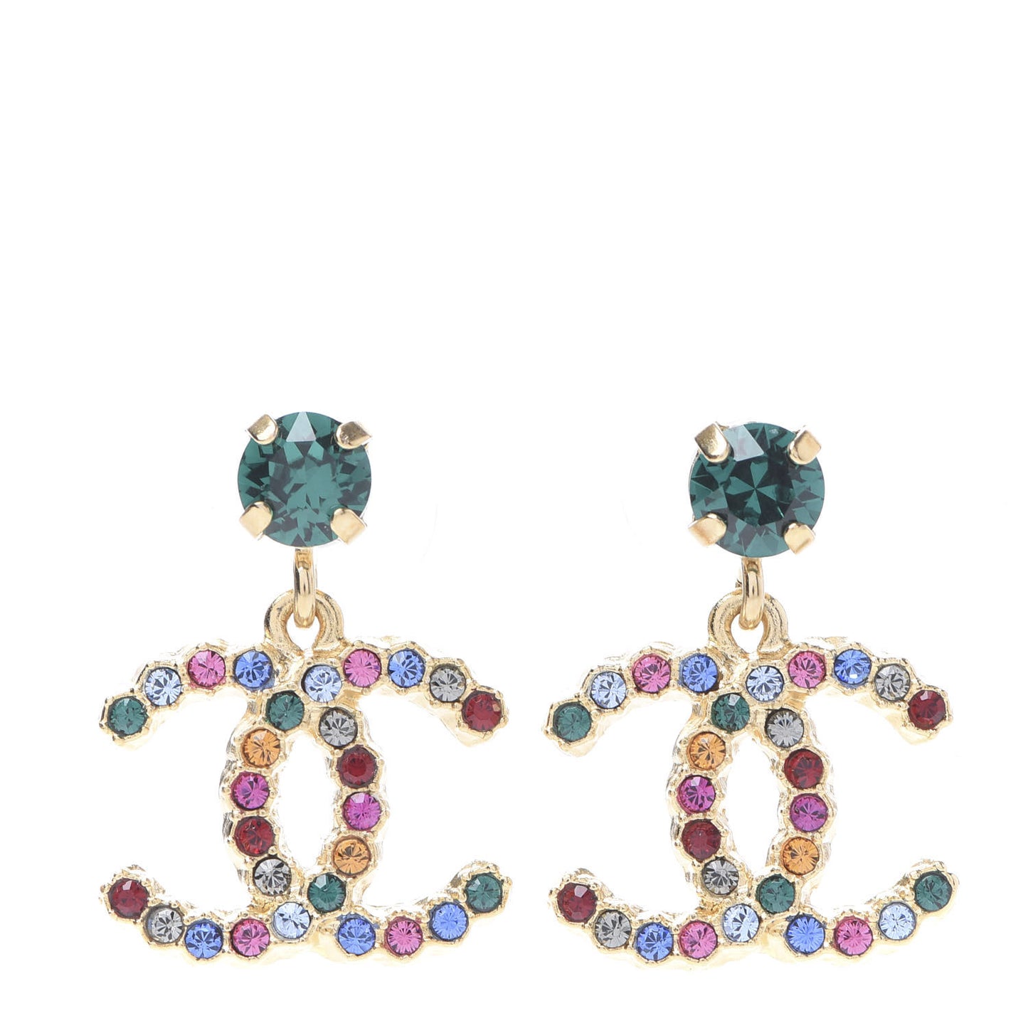 Crystal CC Drop Earrings Gold Multicolor
