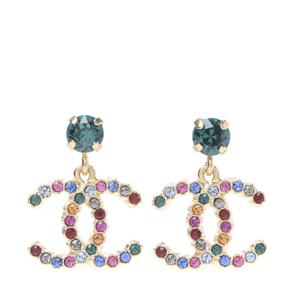 Chanel Crystal CC Drop Earrings Gold Multicolor 1 of 5
