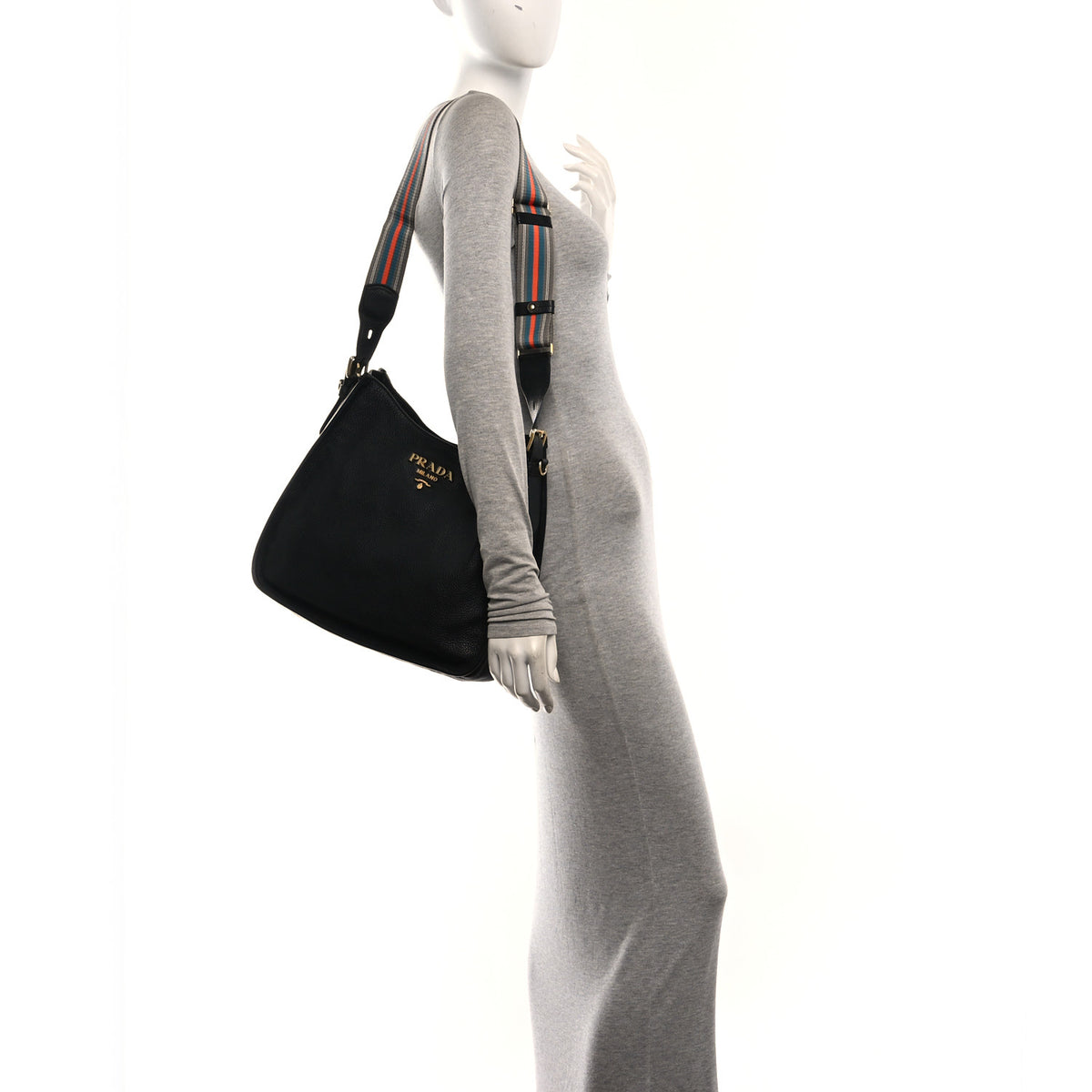 Prada Vitello Daino Hobo Messenger Bag Black 2 of 10