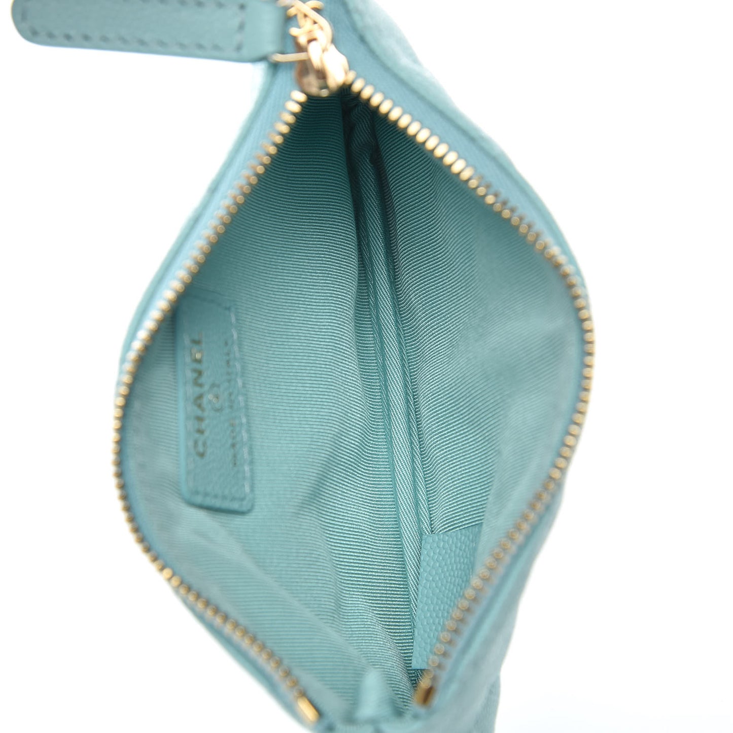 Caviar Quilted Small Cosmetic Case Light Blue