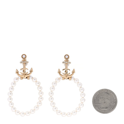Chanel Pearl Crystal Chanel Anchor CC Hoop Earrings Gold 2 of 4