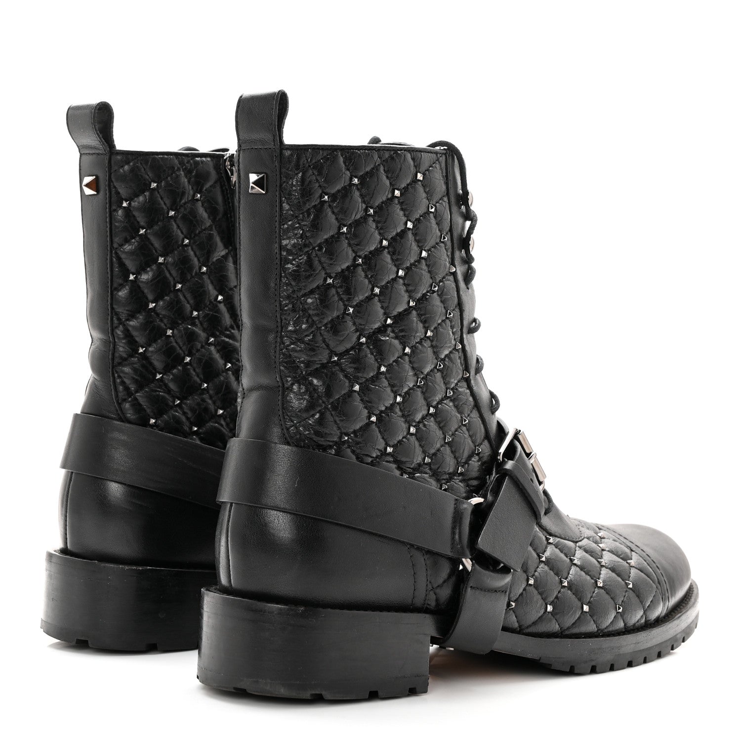 Valentino Garavani Crackled Lambskin Rockstud Spike 20mm Combat Boots 40 Black 4 of 17