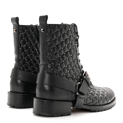 Valentino Garavani Crackled Lambskin Rockstud Spike 20mm Combat Boots 40 Black 4 of 17