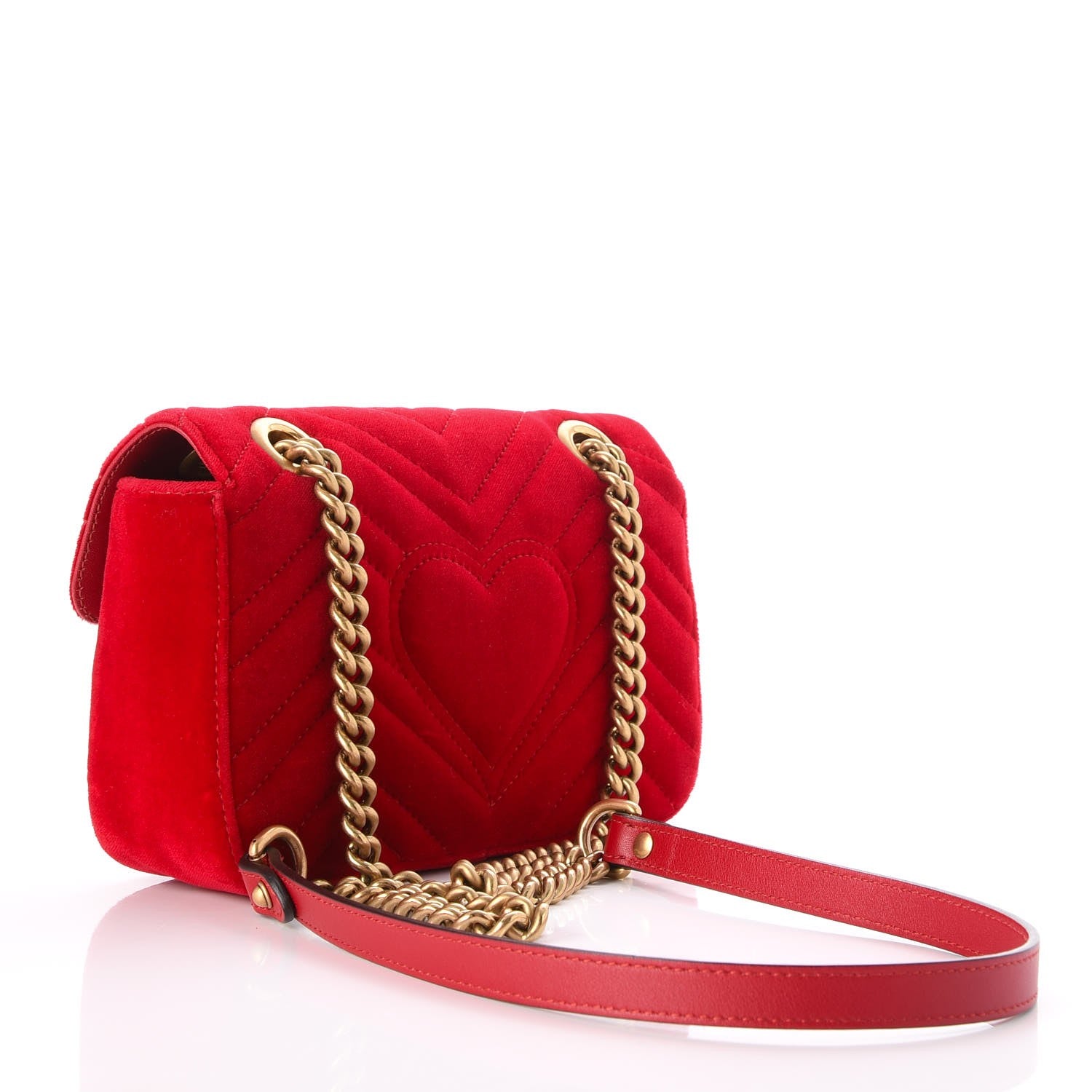 Gucci Velvet Matelasse Mini GG Marmont Shoulder Bag Hibiscus Red 3 of 7
