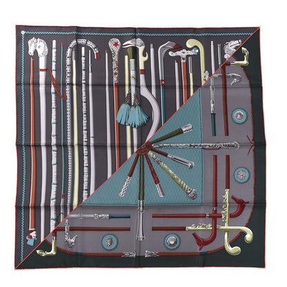 Hermes Silk Cannes Et Cannes Scarf 90 Anthracite Vert Quetsche 1 of 5