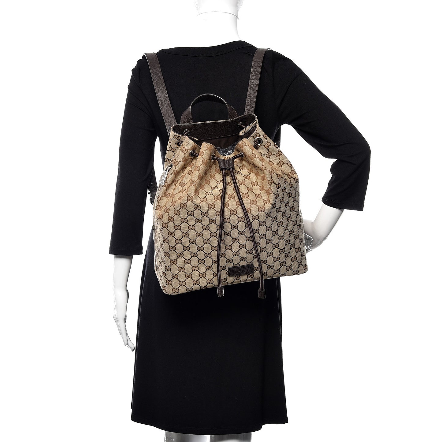 Monogram Dollar Calfskin O Drawstring Backpack Beige Ebony Testa di Moro Dark Chocolate