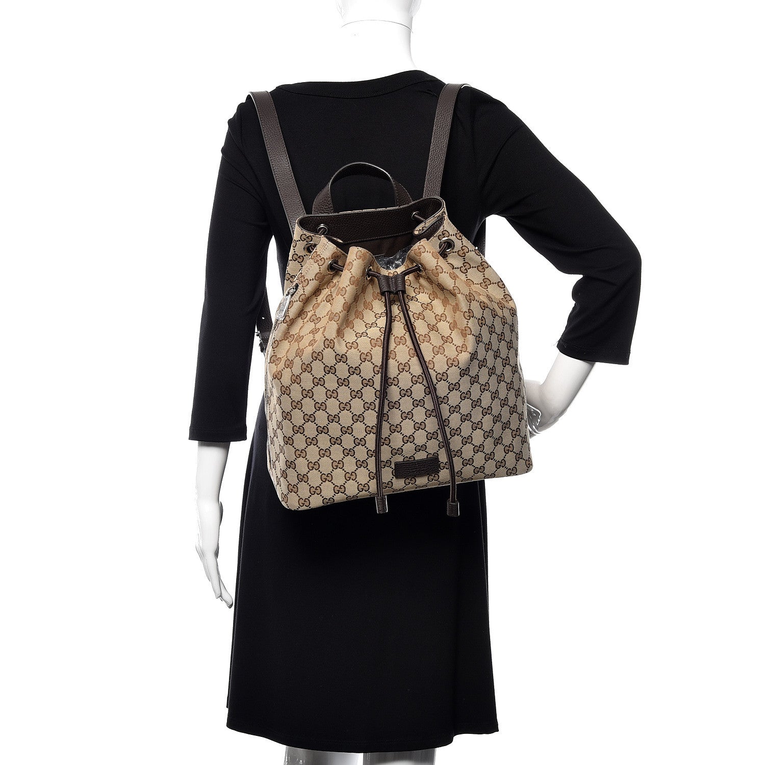 Gucci Monogram Dollar Calfskin O Drawstring Backpack Beige Ebony Testa di Moro Dark Chocolate 2 of 9