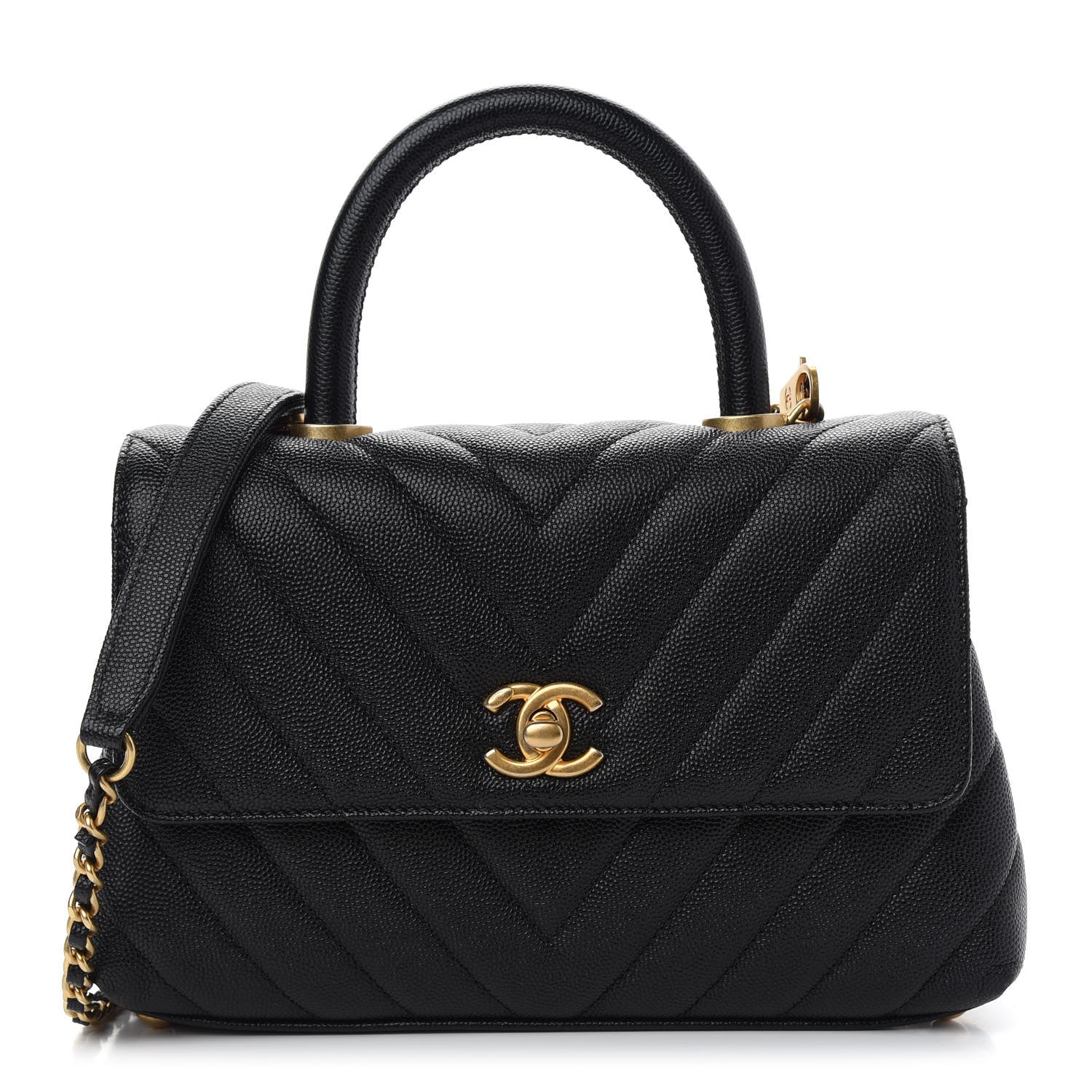 Chanel Caviar Chevron Quilted Mini Coco Handle Flap Black 1 of 8