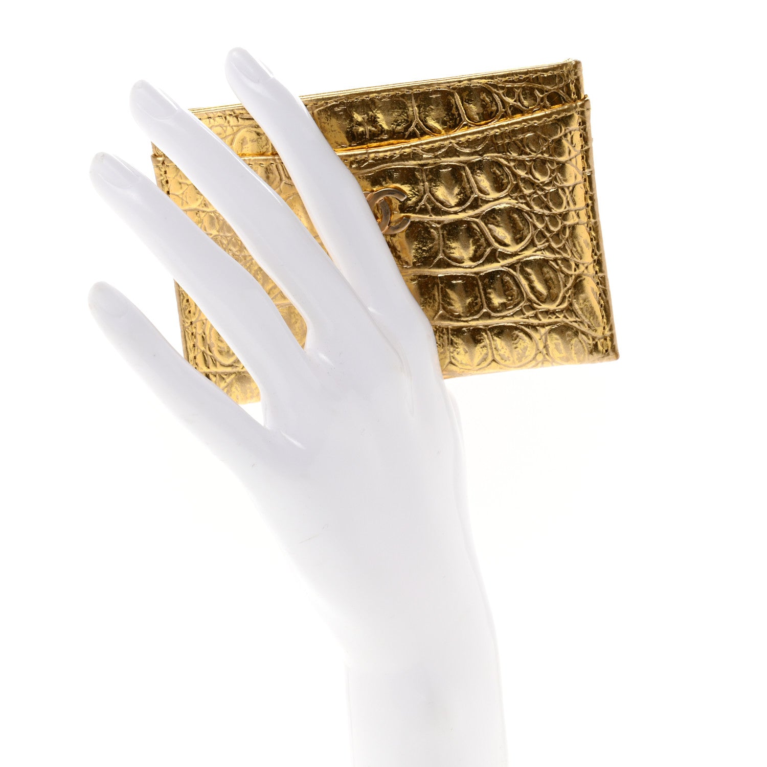Chanel Metallic Calfskin Crocodile Embossed Cocodile Card Holder Gold 2 of 8