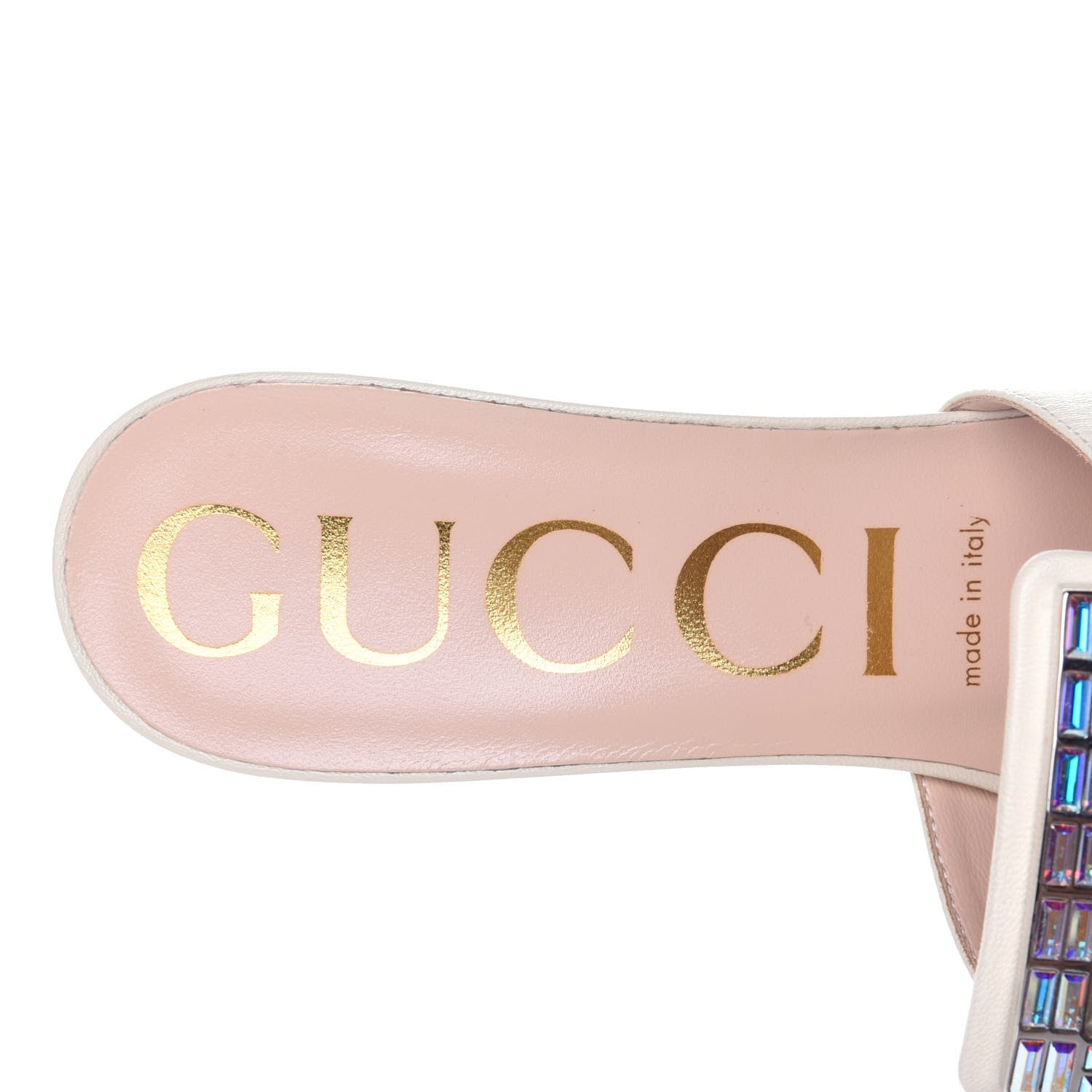 Gucci Malaga Kid Crystal Square G Madelyn Mules 39.5 Vintage White 8 of 10