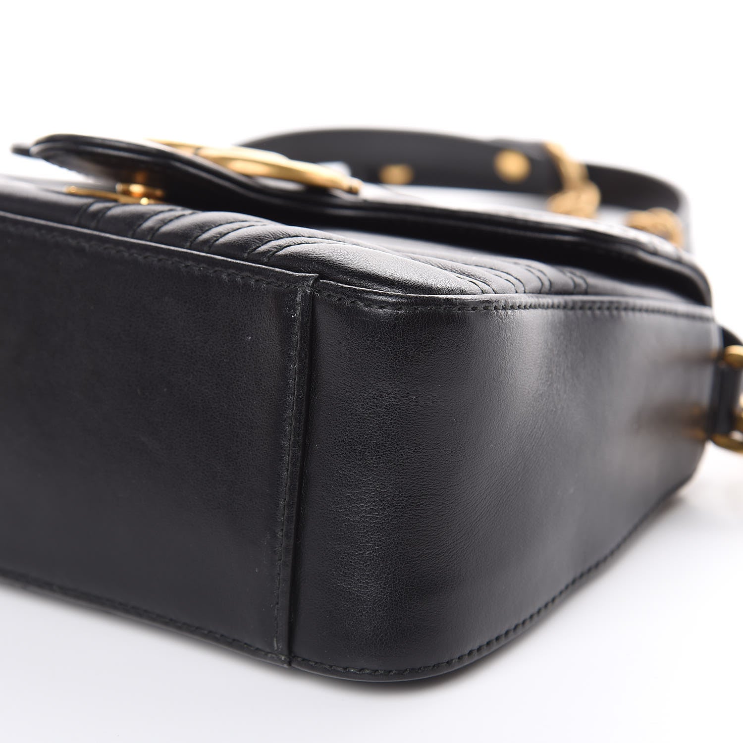 Gucci Calfskin Matelasse Mini GG Marmont Top Handle Shoulder Bag Black 9 of 16