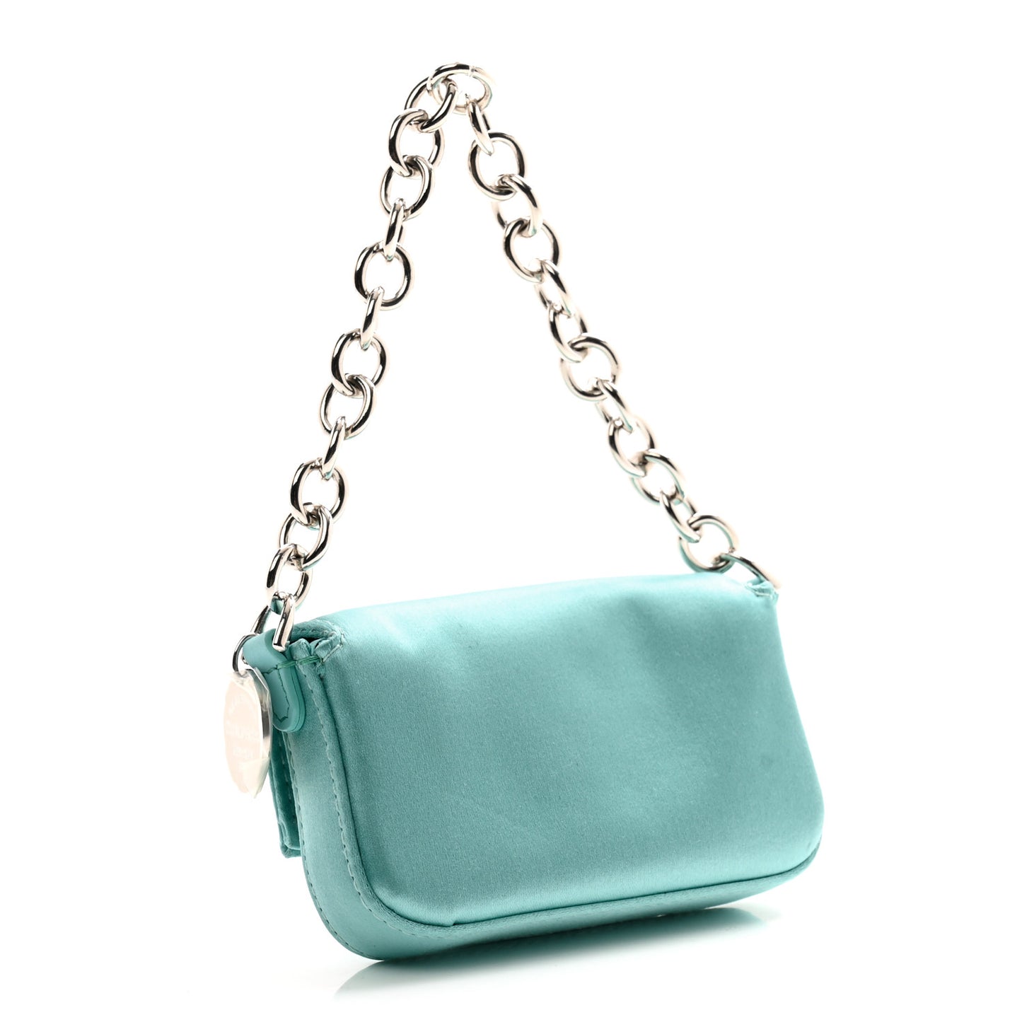 X TIFFANY Satin Silk Sterling Silver Nano Maxi Buckle Baguette Tiffany Blue