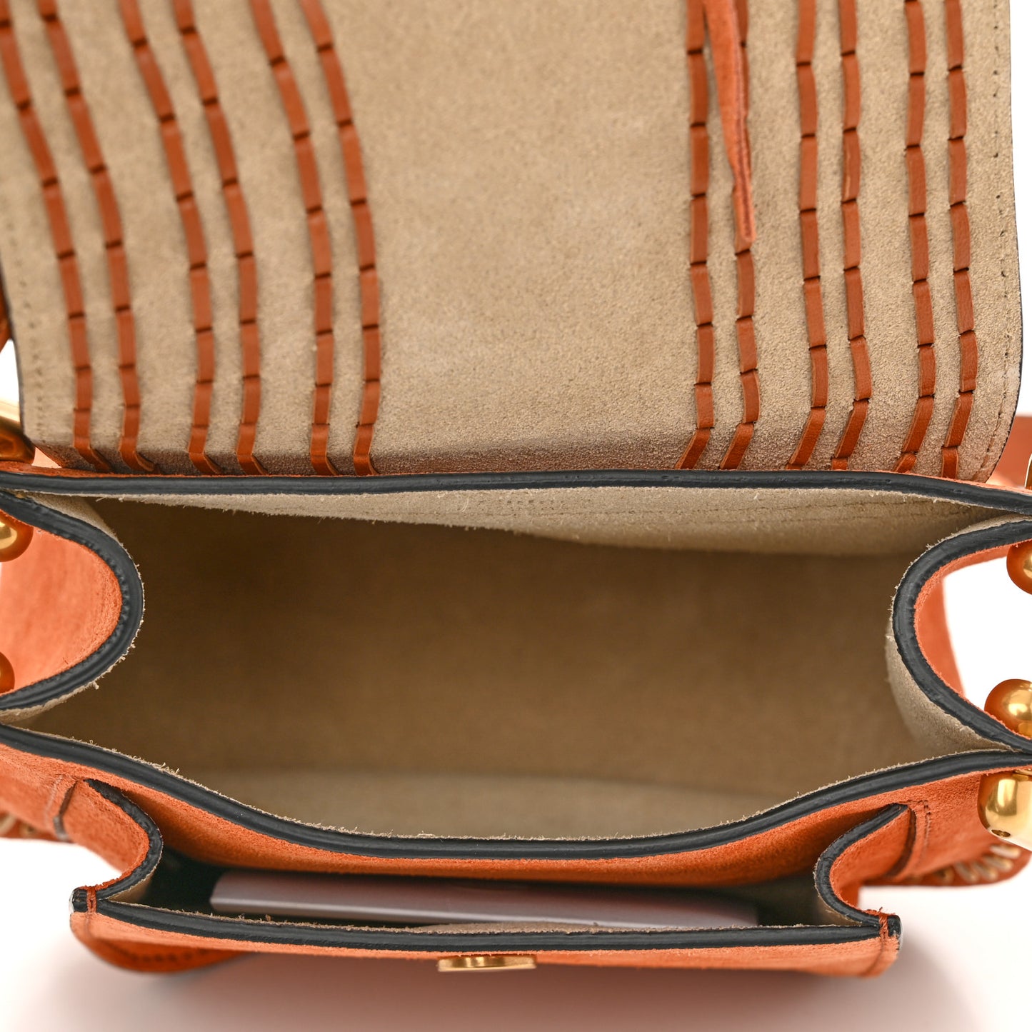 Suede Calfskin Braided Mini Hudson Shoulder Bag Caramel