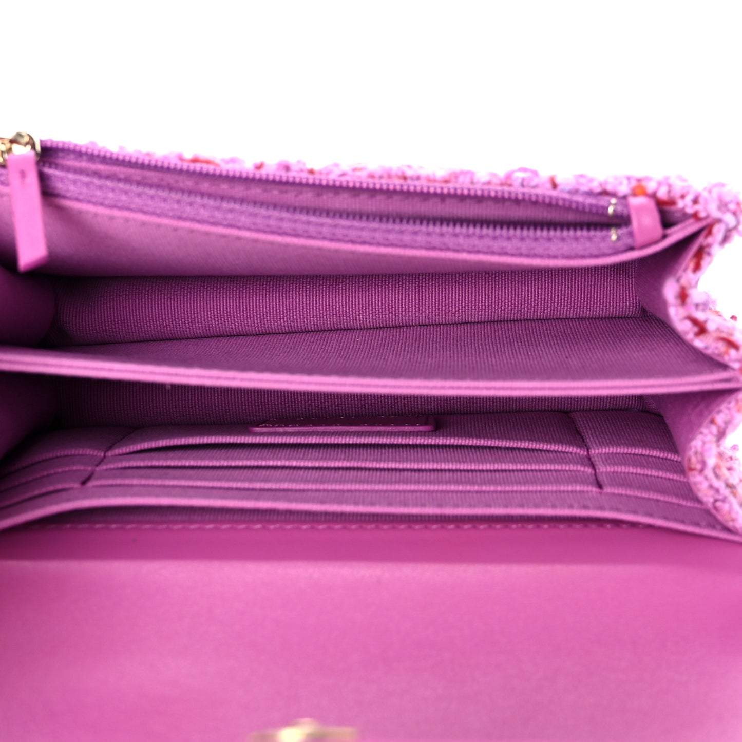 Tweed Enamel Quilted Pending CC Mini Wallet On Chain WOC Pink Purple