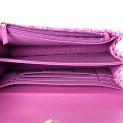 Chanel Tweed Enamel Quilted Pending CC Mini Wallet On Chain WOC Pink Purple 4 of 11